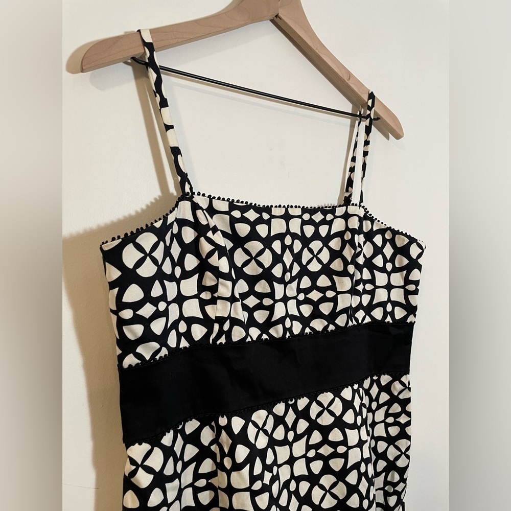 Nine West Black & White Spaghetti Strap Geometric Mini Dress Size 12 97% Cotton - Picture 3 of 8